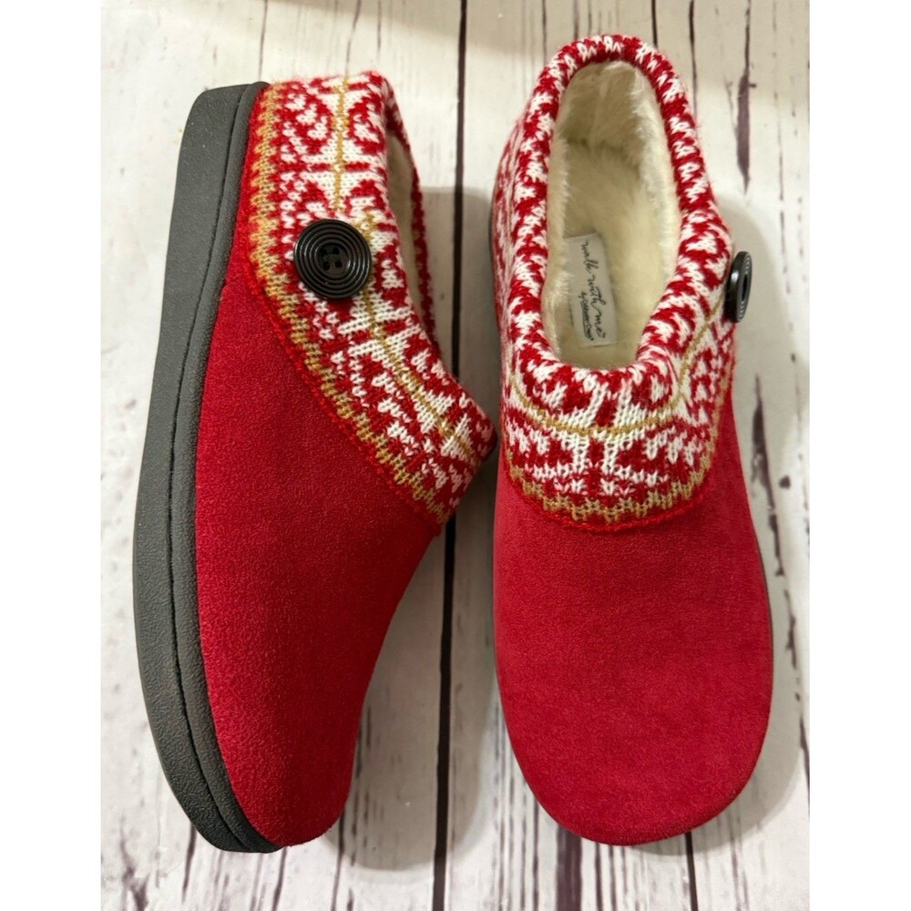 Walk With Me by Coldwater Creek Faux Fur Lined Slippers Red Sz 11 New In Box